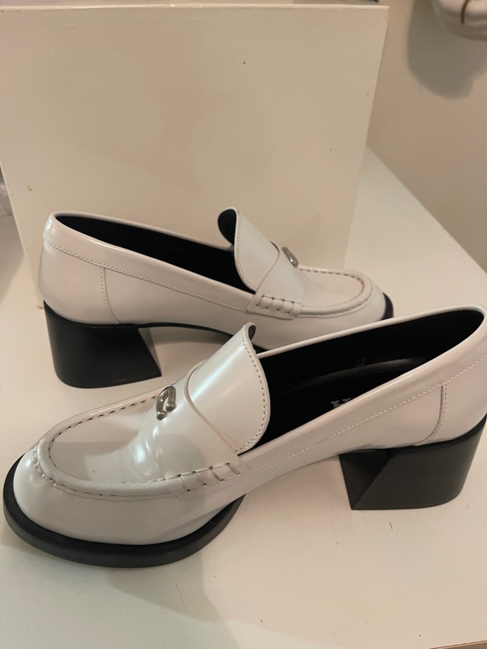 COACH White Natalie  Women’s Leather Penny Loafers with Silver Logo - Picture 2 of 7